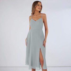 Azazie Clarissa  A-Line Chiffon Tea-Length Dress Dolphin Grey Sz A6 NWT